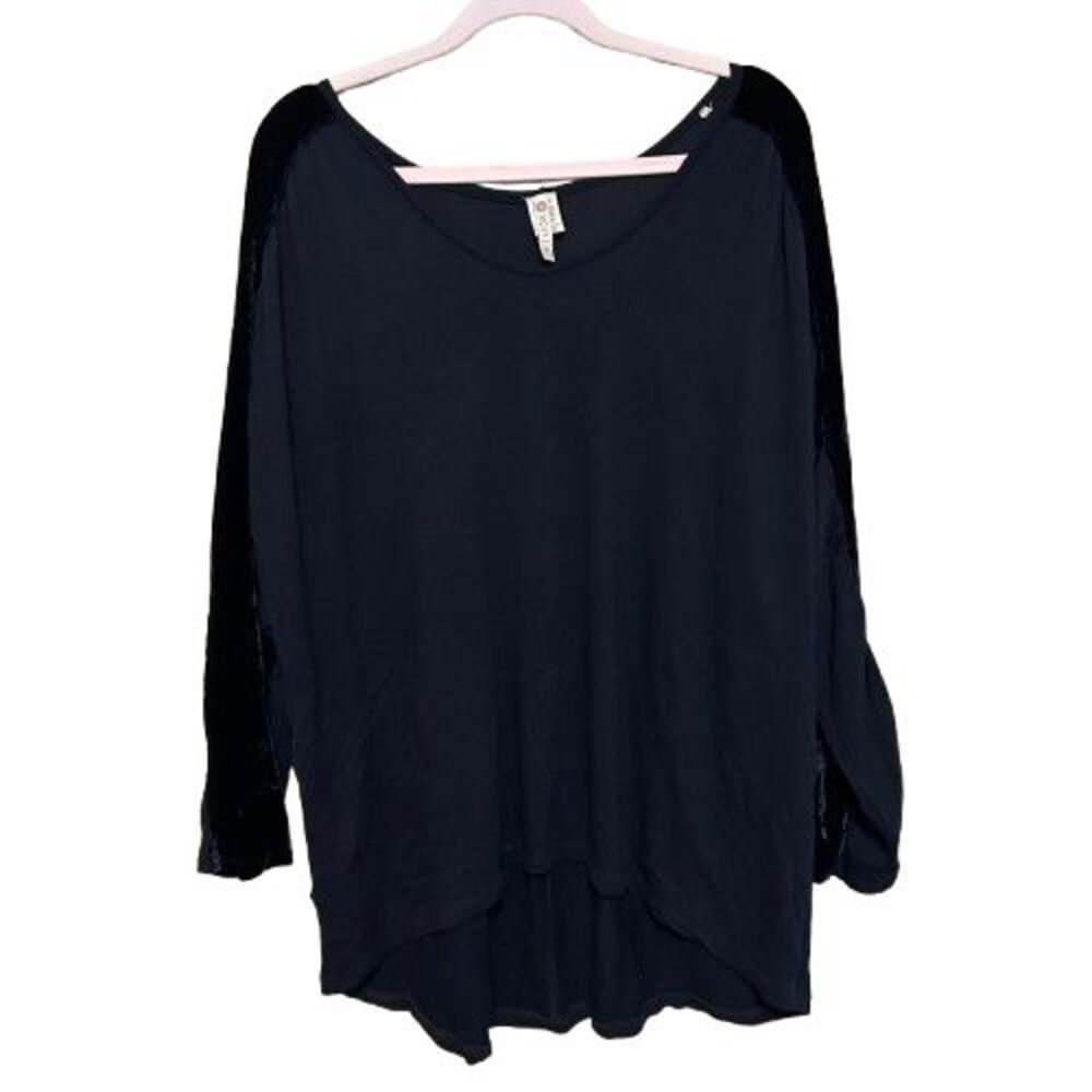 XCVI Tunic Top Women 1X Black Velvet Trim Jersey Knit Stretchy Whimsigoth